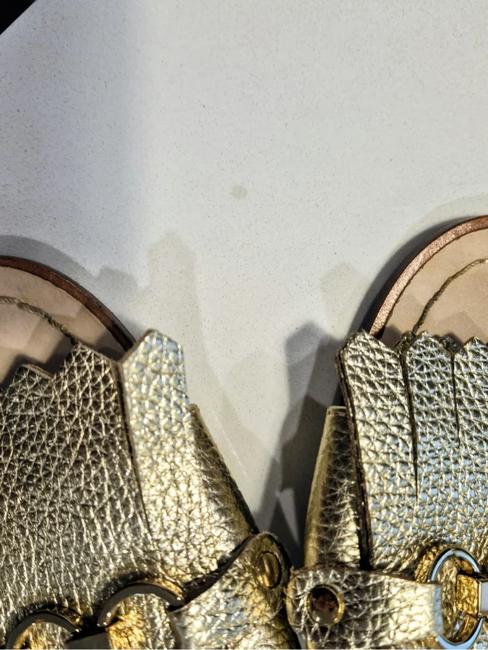 kate spade  size 9.5 Metallic Gold Kiltie Fringe Chain Slide Mules